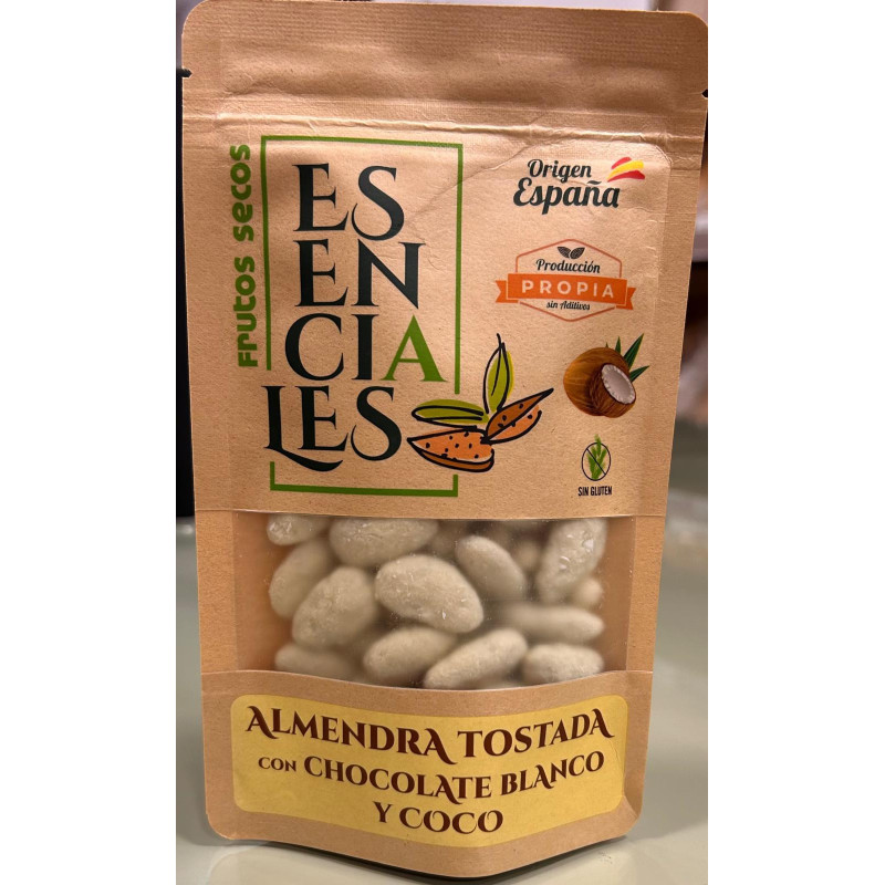 Almendra tostada con chocolate blanco y coco